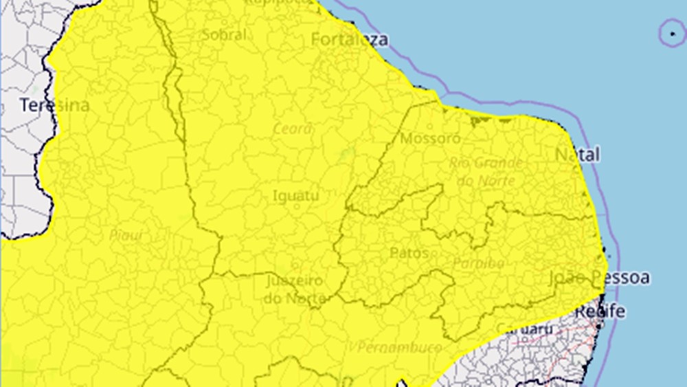 Alerta de chuva com perigo potencial em toda Paraíba é emitido pelo Inmet nesta quinta